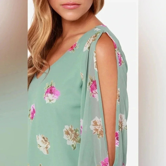 LULUS Exclusive Shifting Dears Sage Green Floral Print Dress Open Sleeves Size M - Picture 5 of 7
